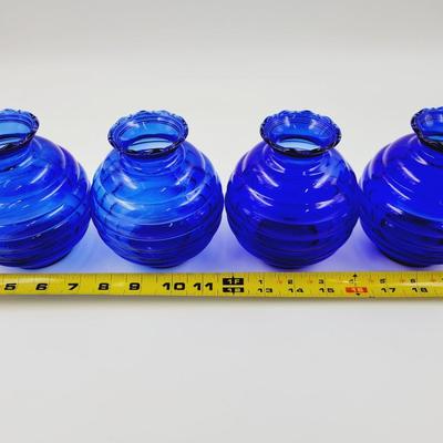 VINTAGE COBALT BLUE RIBBED VASES MARKED USA