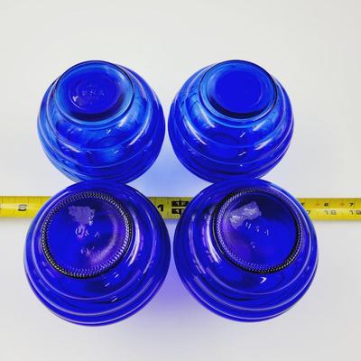 VINTAGE COBALT BLUE RIBBED VASES MARKED USA