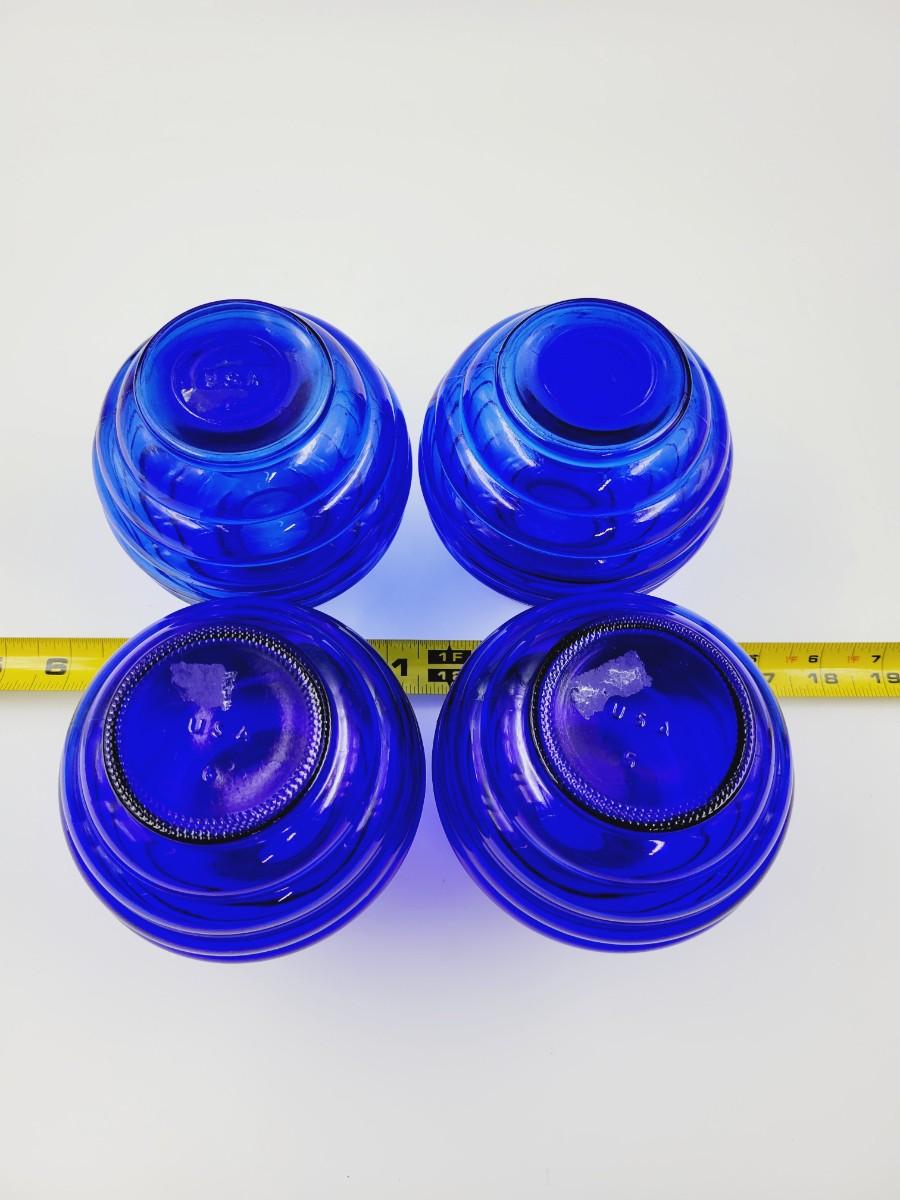 Vintage Cobalt Blue Ribbed Vases Marked Usa