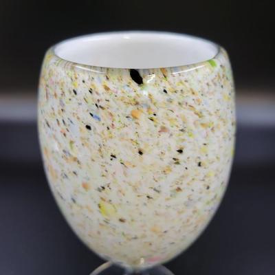 2007 FENTON DAVE FETTY - SIGNED AND STAMPED SPECKLE CONFETTI ENCASED GOBLET