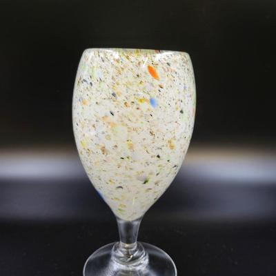 2007 FENTON DAVE FETTY - SIGNED AND STAMPED SPECKLE CONFETTI ENCASED GOBLET