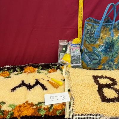 Latch hook projects and bag with yarn