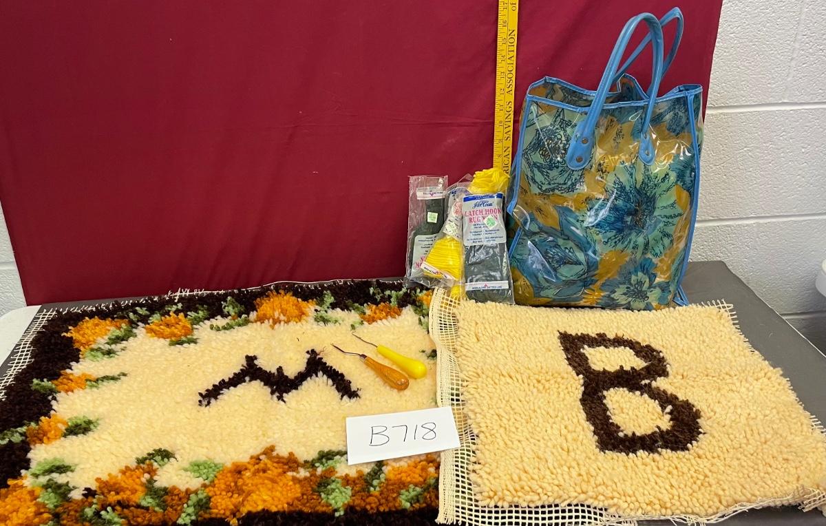 Latch hook projects and bag with yarn