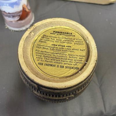 Limestone clock,painted shot glass, pottery vase