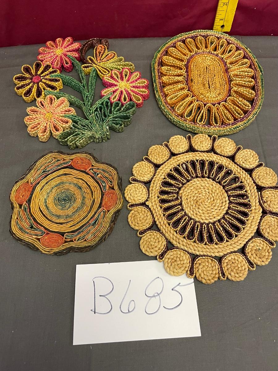 Vintage straw raffia trivets