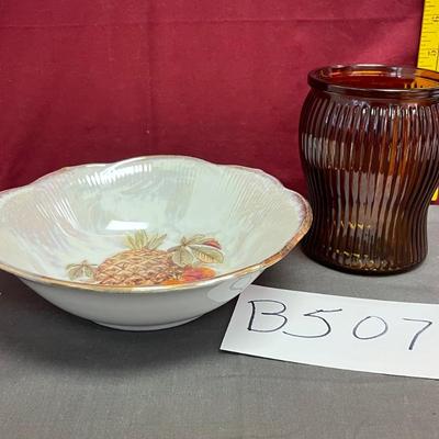 Pineapple Bowl and amber glass Canister Cigar Storage Jar
