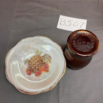 Pineapple Bowl and amber glass Canister Cigar Storage Jar