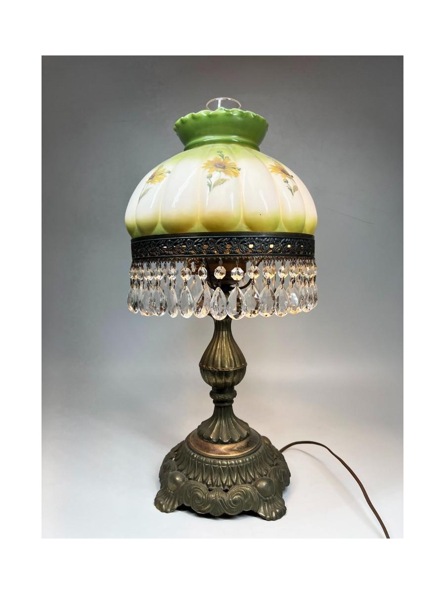 Vintage Hollywood Regency French Style Mid Century Brass Green Glass