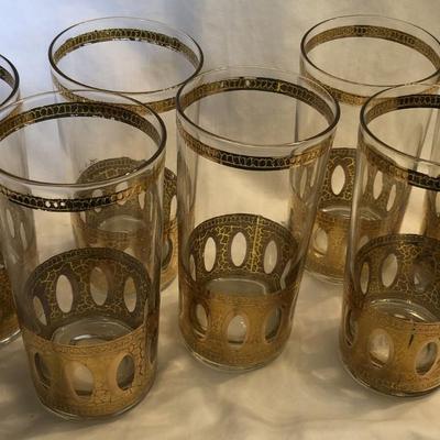 Culver Antigua 22K Gold Oval Collins Glasses Set of 7