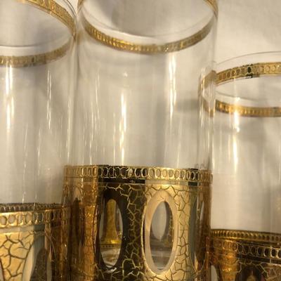 Culver Antigua 22K Gold Oval Collins Glasses Set of 7