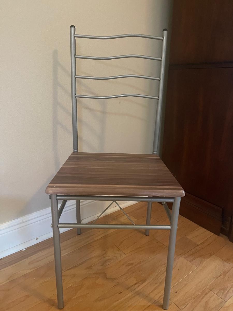 CHAIRS. Farmhouse wood & metal chairs set of 2. Gray with brown wood