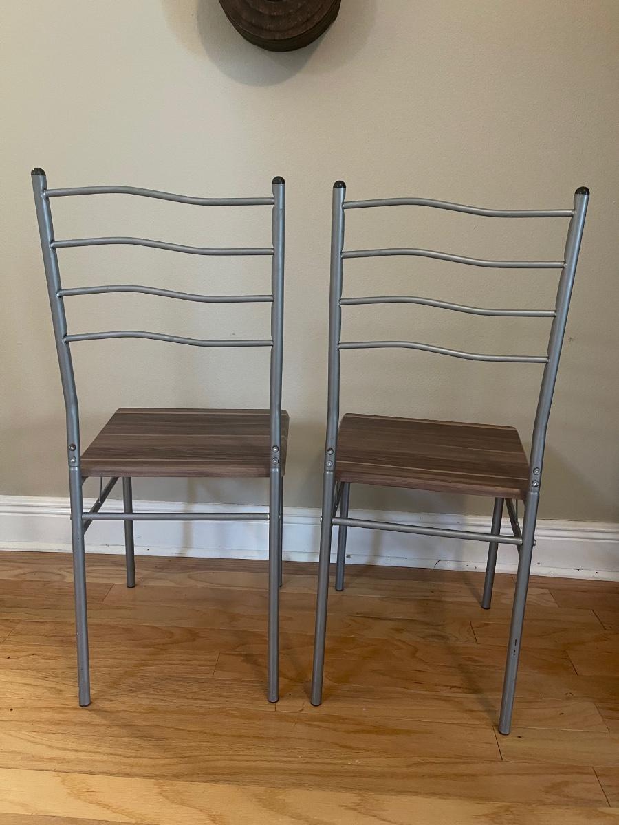 CHAIRS. Farmhouse wood & metal chairs set of 2. Gray with brown wood