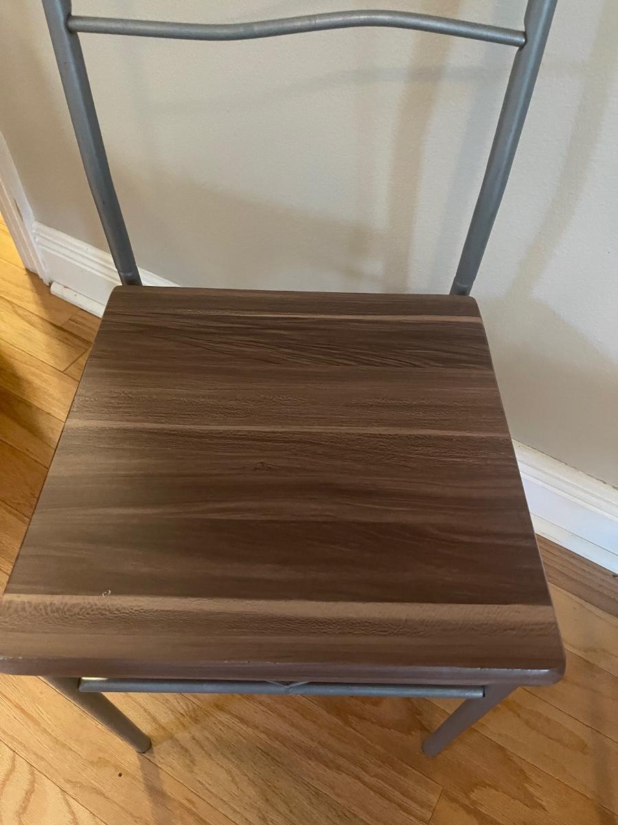 CHAIRS. Farmhouse wood & metal chairs set of 2. Gray with brown wood