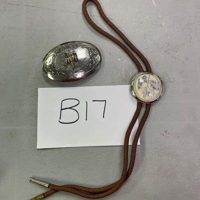 Western belt buckle & bolo tie necklace lot