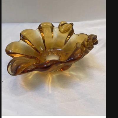 MURANO  Beautiful Amber  MCM Hand Blown  Art Glass  Candy Dish /ashtray. VINTAGE