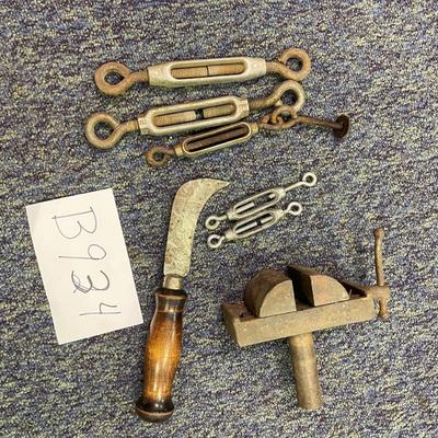 Turnbuckles, vise, knife