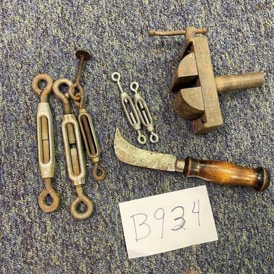 Turnbuckles, vise, knife