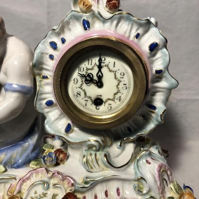 Porcelain Figurine Child Reading Book Clock