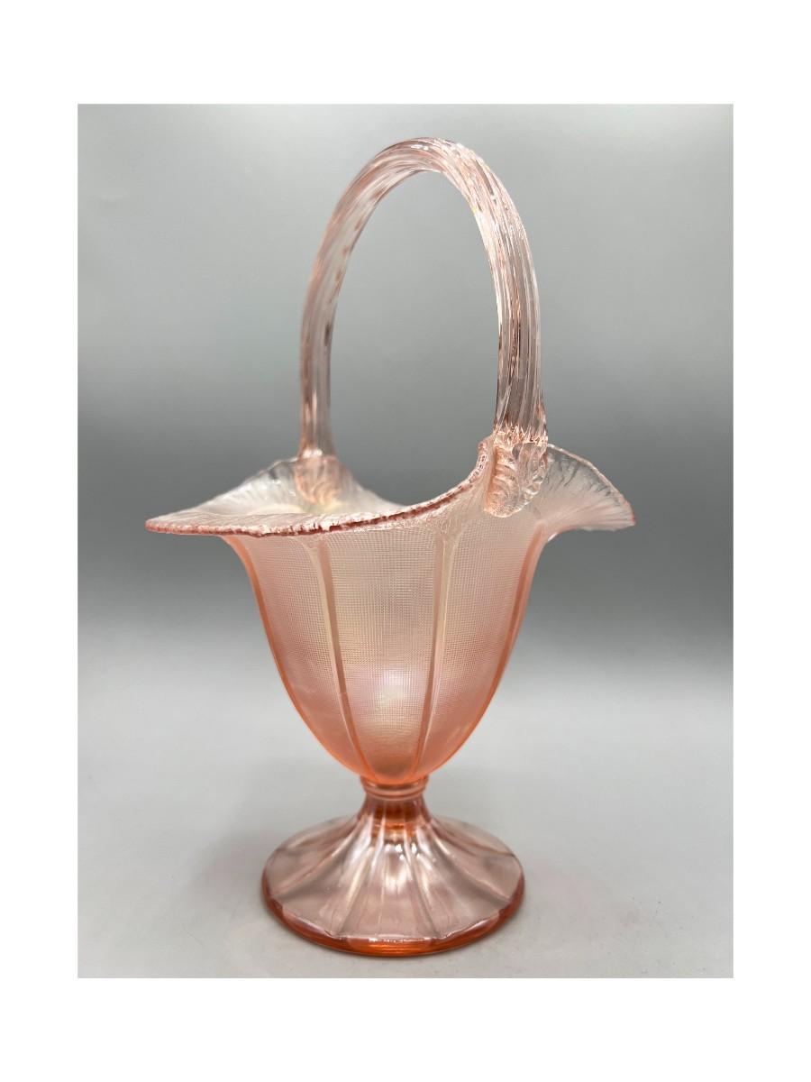 Vintage Fenton Velva Rose Stretch Art Glass Handled Flower Basket 4842