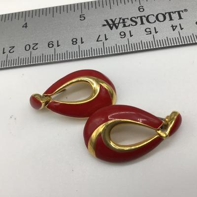 Napier Red Enamel Earrings