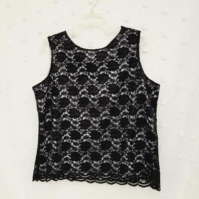 KAREN SCOTT WOMENS BLACK LACY TOP SIZE L