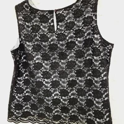 KAREN SCOTT WOMENS BLACK LACY TOP SIZE L