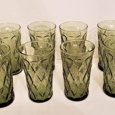 Lot #72  Lot of 6 Mid Century Avocado Green Drinking Glasses