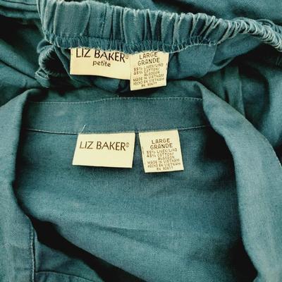 LIZ BAKER WOMENS BLUE PANT SUIT 2PC SIZE L