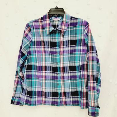 ALLISON DALEY WOMENS COOL COLOR PLAID LONG SLEEVE BUTTON UP SIZE 14P