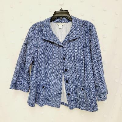 CHRISTOPHER & BANKS WOMENS BLUE PRINT BLAZER SIZE PETITE XL