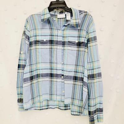 ALFRED DUNNER WOMENS BLUE PLAID LONG SLEEVE BUTTON UP SIZE 16
