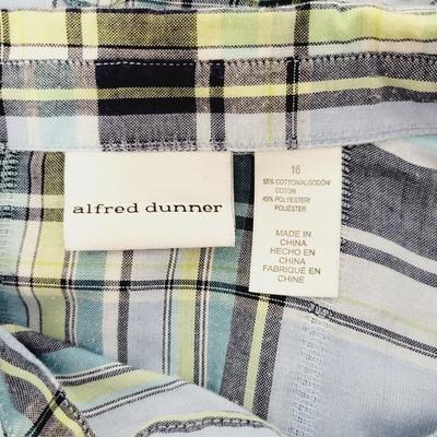 ALFRED DUNNER WOMENS BLUE PLAID LONG SLEEVE BUTTON UP SIZE 16
