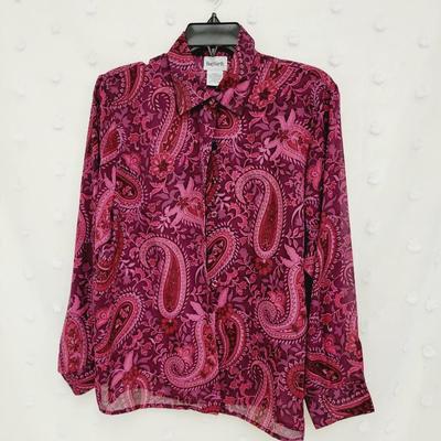 BONWORTH WOMENS PINK PAISLEY BUTTON UP SIZE PETITE XS