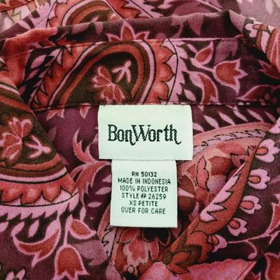 BONWORTH WOMENS PINK PAISLEY BUTTON UP SIZE PETITE XS