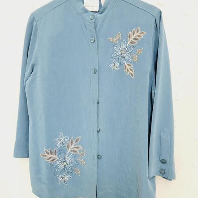 ALFRED DUNNER WOMENS BLUE FLOWER SUIT PANT 2PC TOP SIZE(10) BOTTOM SIZE(14)