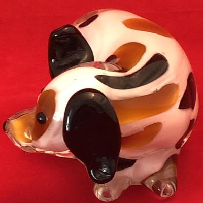 GCA Art Glass Dog Spotted Black and Amber Dalmatian 6 in x 4 in x 3 in