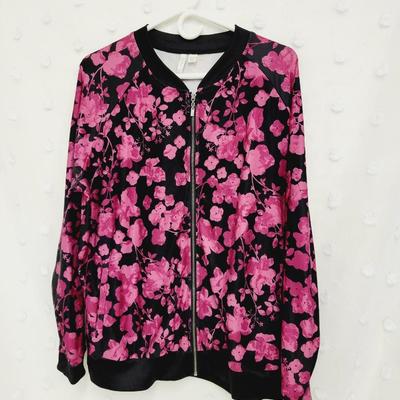 ACTIVE PINK AND BLACK FLORAL ZIP UP SWEATER SIZE 14/16W