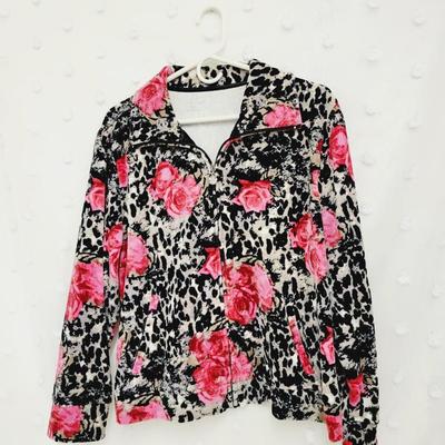 A BRAND WOMENS ROSES ZIP UP SWEATER SIZE PETITE XL