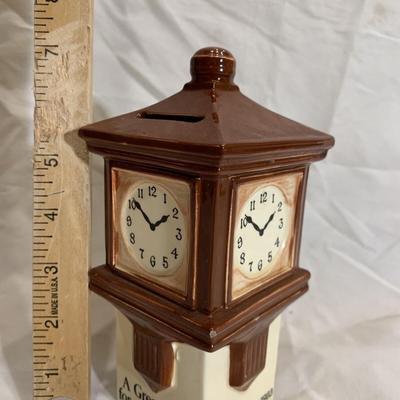 Whitney Bank Clock of New Orleans LA Promotional Brown Ceramic Clock Bank 1983
