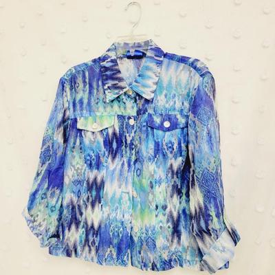 RUBY RD. WOMENS PRETTY BLUE BUTTON UP TOP SIZE 14