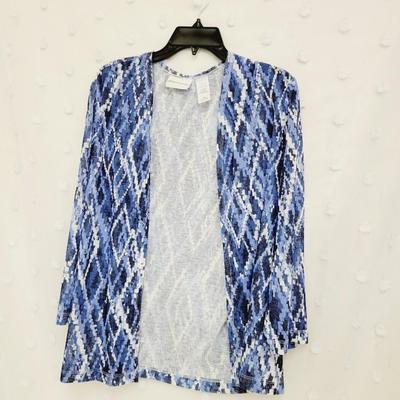ALFRED DUNNER WOMENS BLUE LONG CARDIGAN SIZE M