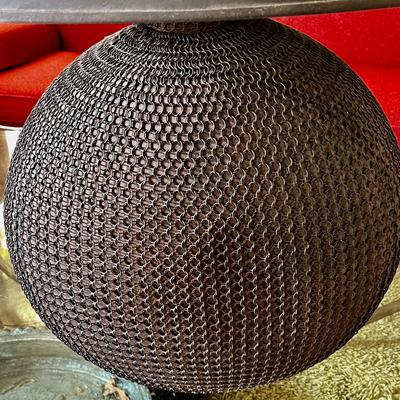 LOT 168   OVERSIZE ROUND TABLE LAMP CHAIN MAIL BLACK SHADE