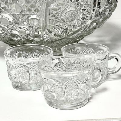 LOT 188   VINTAGE PRESSED GLASS PUNCH BOWL & 18 CUPS