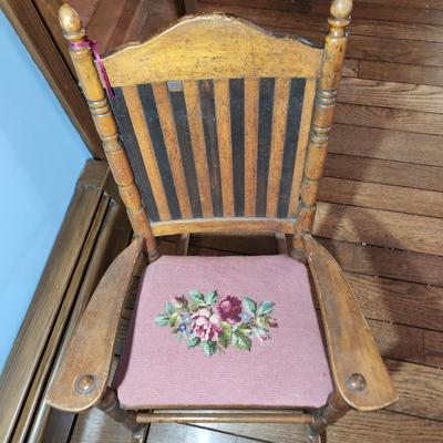 Antique Child's Rocking Chair Needle Point Seat