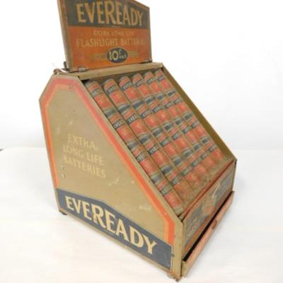 Rare Vintage Metal Eveready Flashlight Battery and Lightbulb Store Display