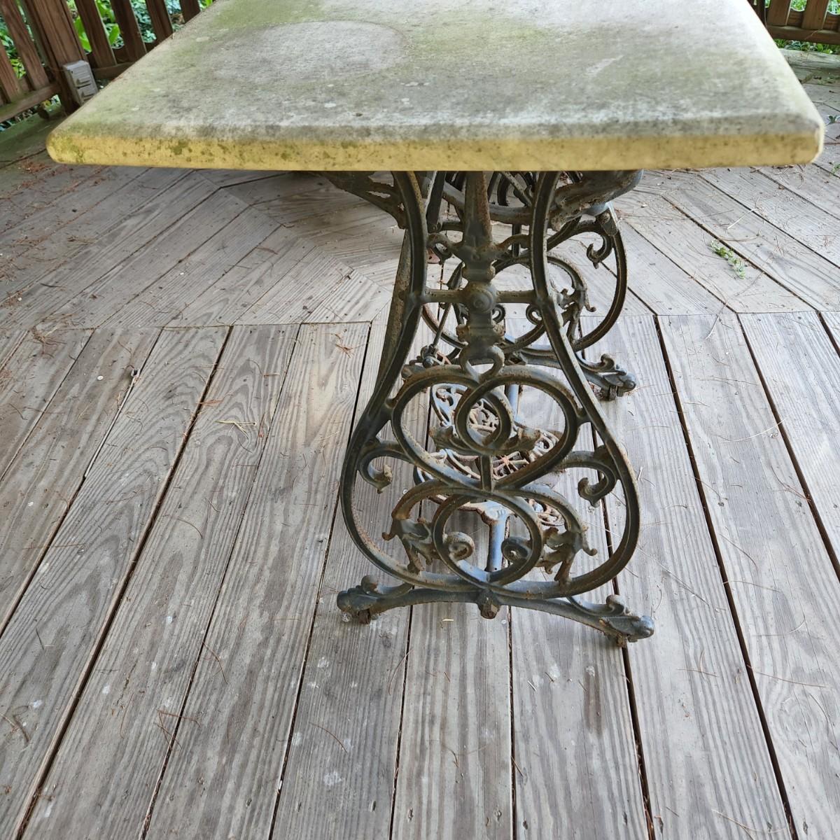 Antique Metal Sewing machine base w Stone top Garden work table