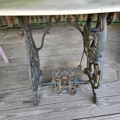 Antique Metal Sewing machine base w Stone top Garden work table