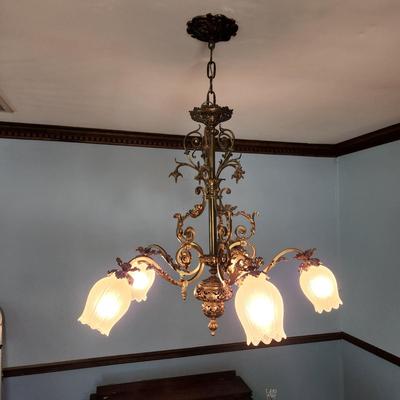 Vintage  Ornate 4 Light Gold Hanging Ceiling Lamp Chandelier