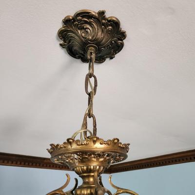 Vintage  Ornate 4 Light Gold Hanging Ceiling Lamp Chandelier