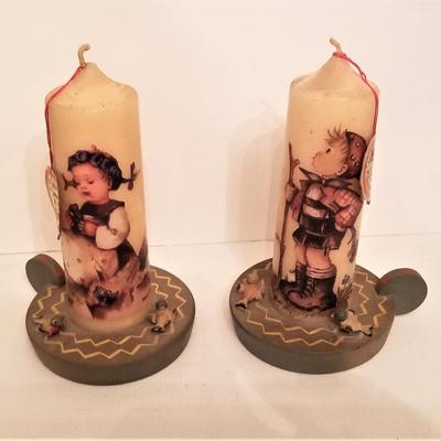 Lot #84  Pair of Scarce Hummel Candles with tags - wooden holders